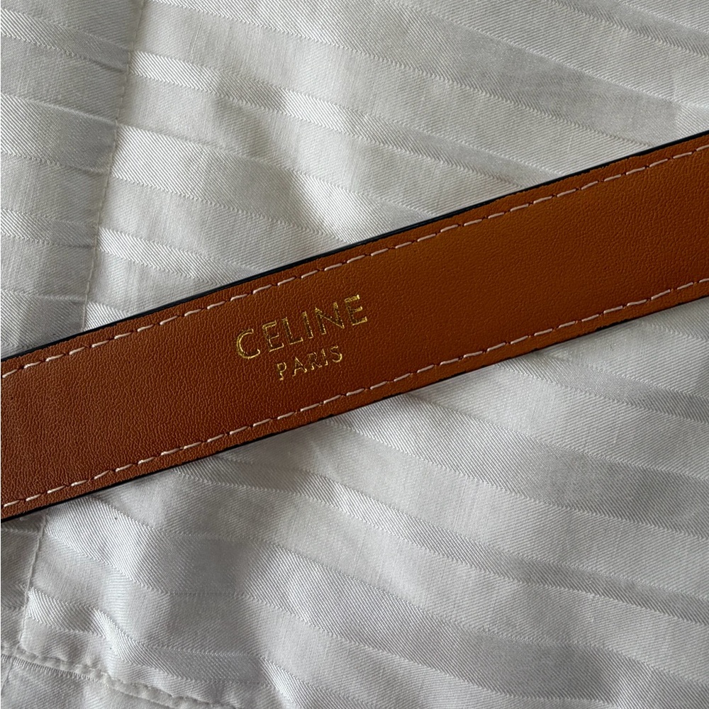 Celine Tan Leather Belt with Gold Double C Buckle - Picture 3 of 4